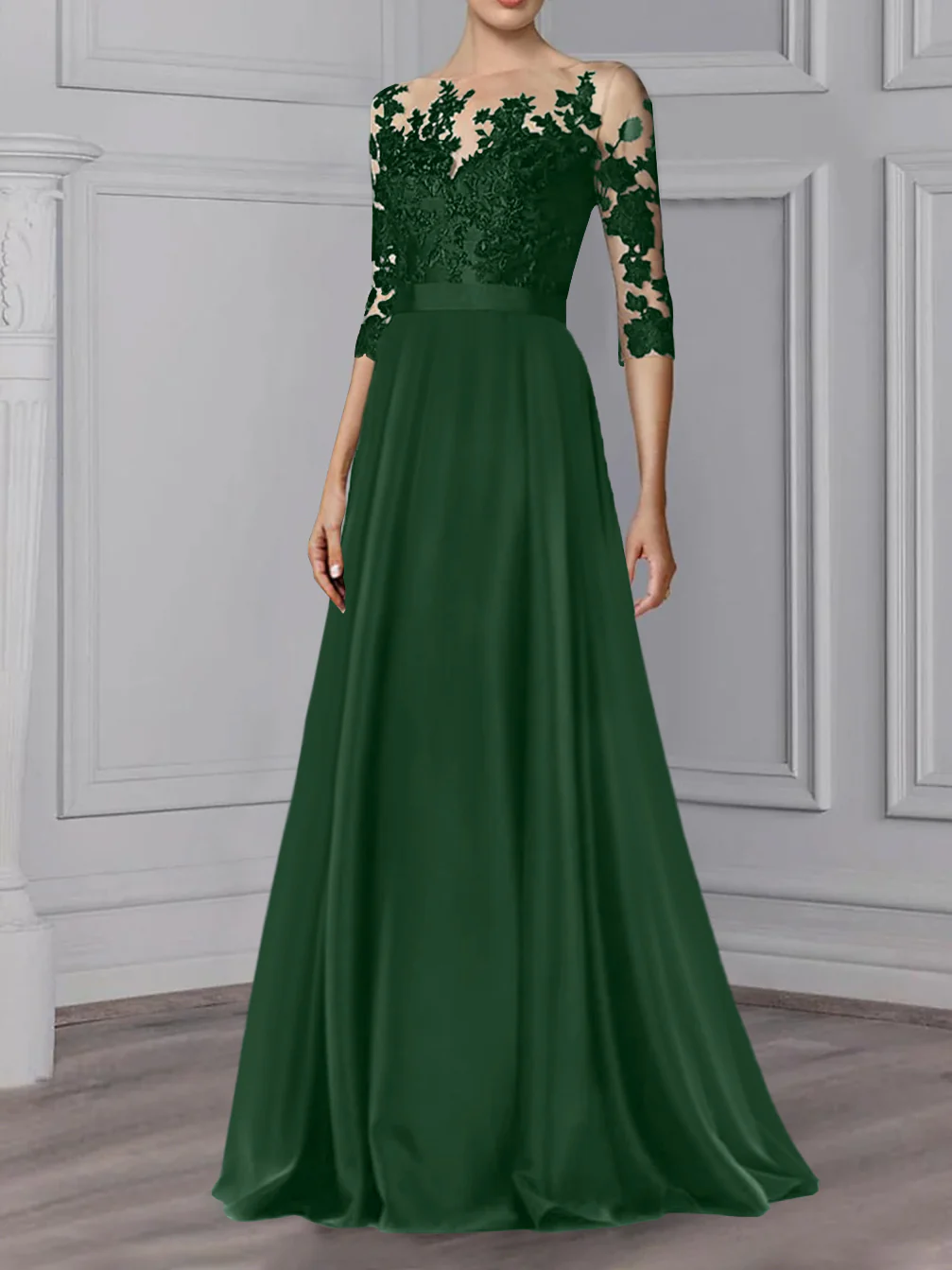 A-Line/Princess Jewel Neck 3/4 Length Sleeves Floor-Length Mother of the Bride Dresses - Image 18