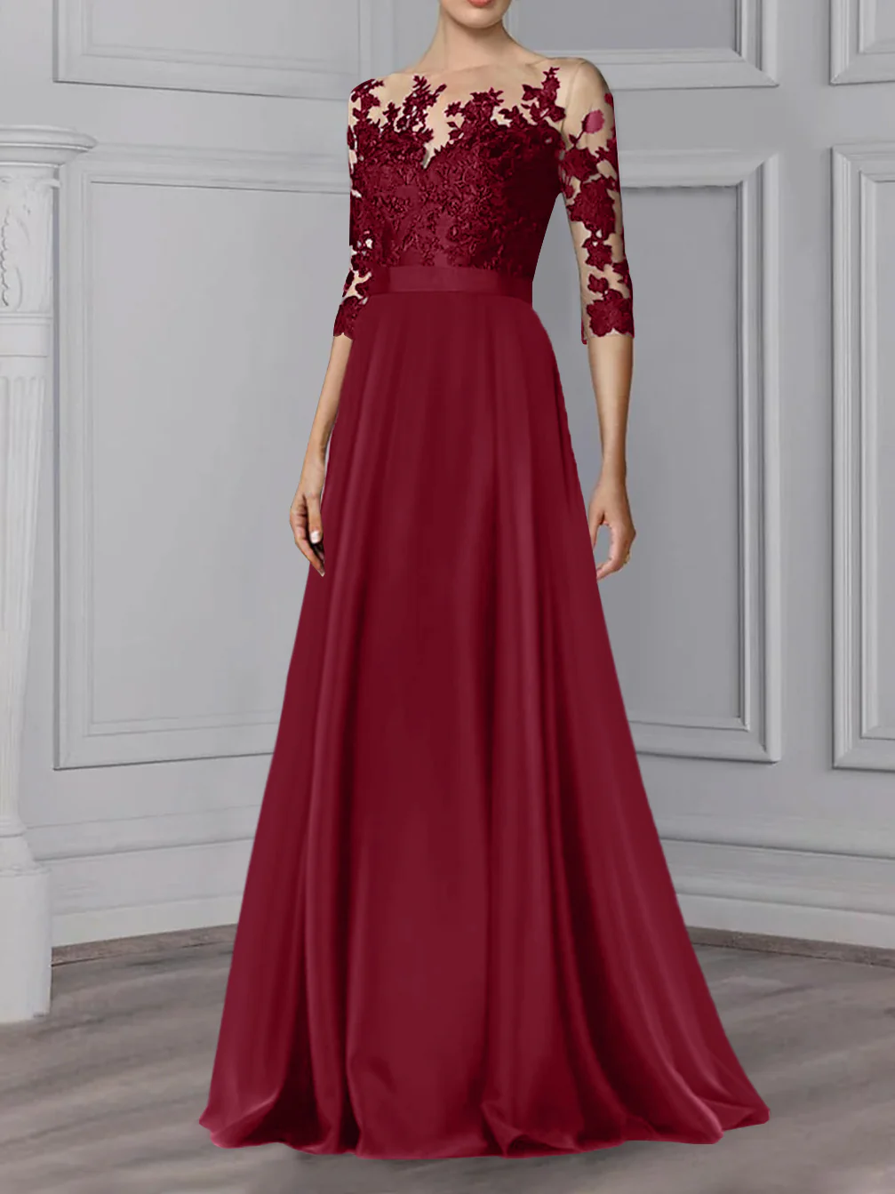 A-Line/Princess Jewel Neck 3/4 Length Sleeves Floor-Length Mother of the Bride Dresses - Image 34