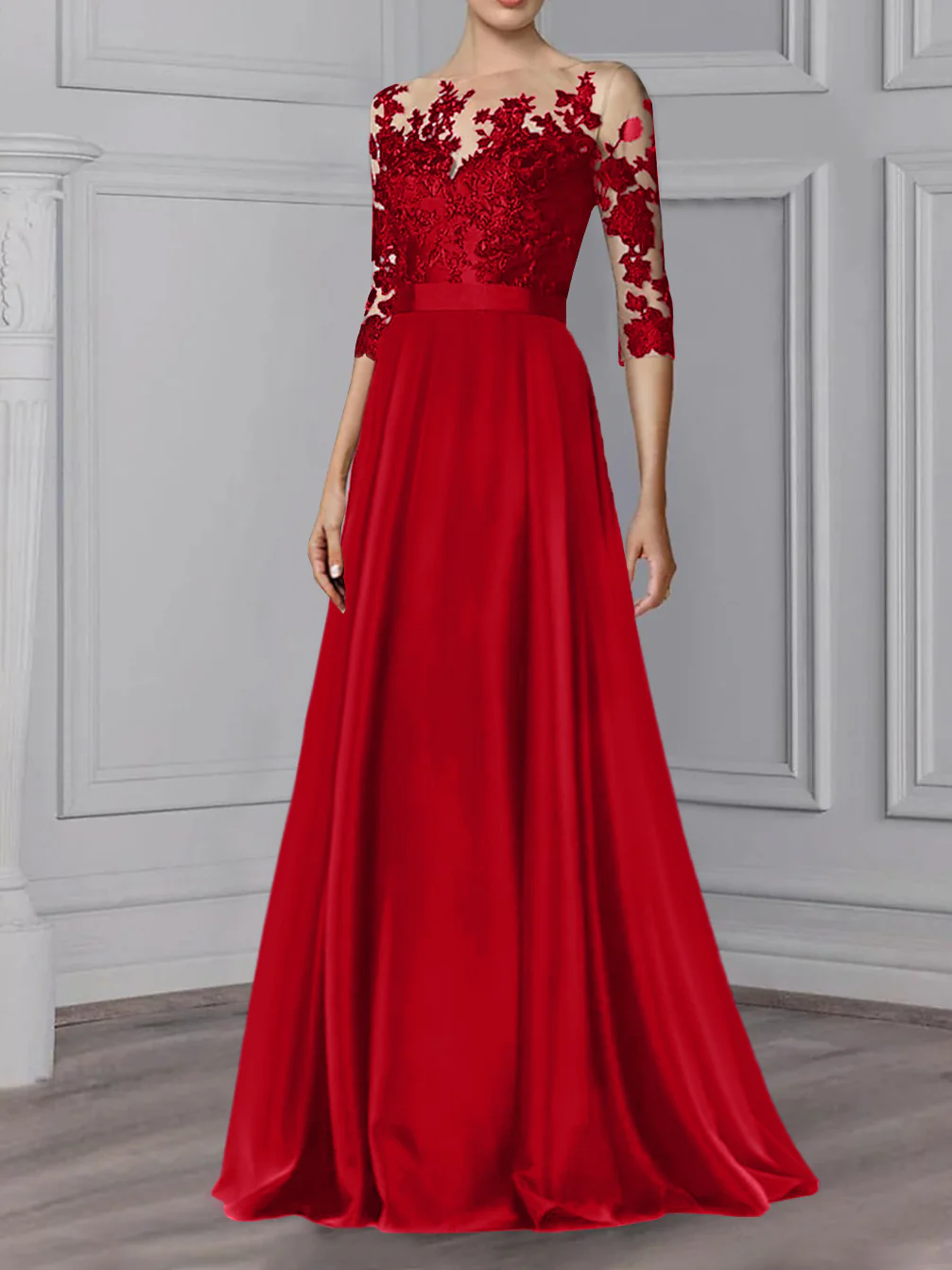A-Line/Princess Jewel Neck 3/4 Length Sleeves Floor-Length Mother of the Bride Dresses - Image 57