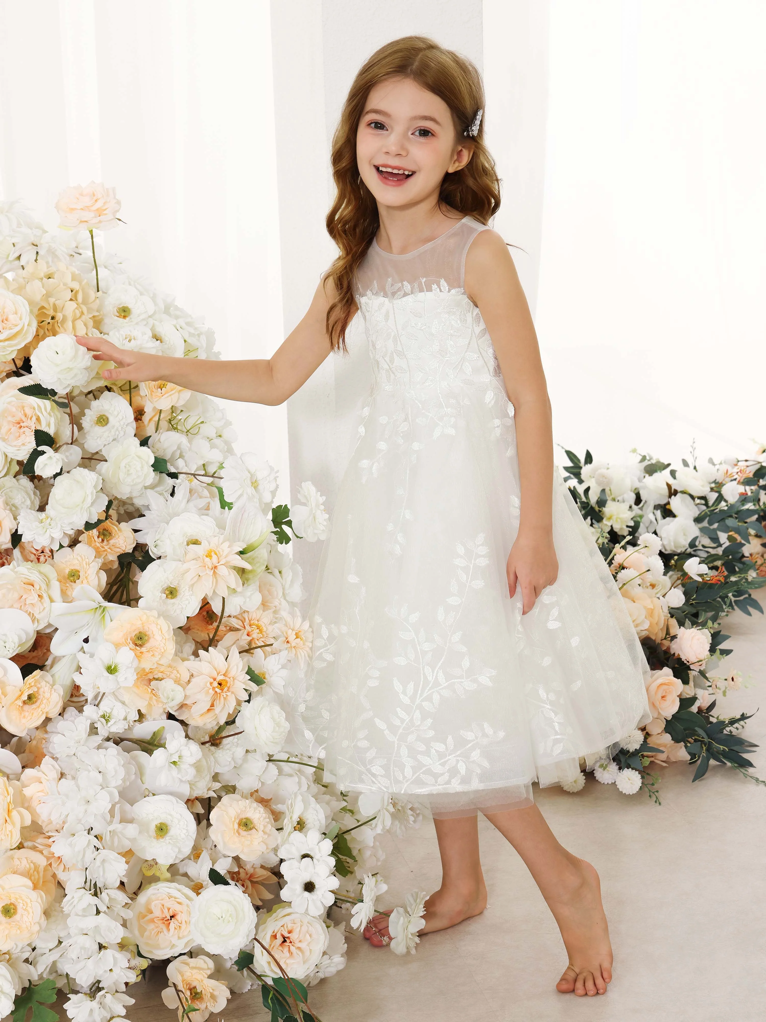 A-Line/Princess Lace Sleeveless Scoop Neck Flower Girl Dresses - Image 8