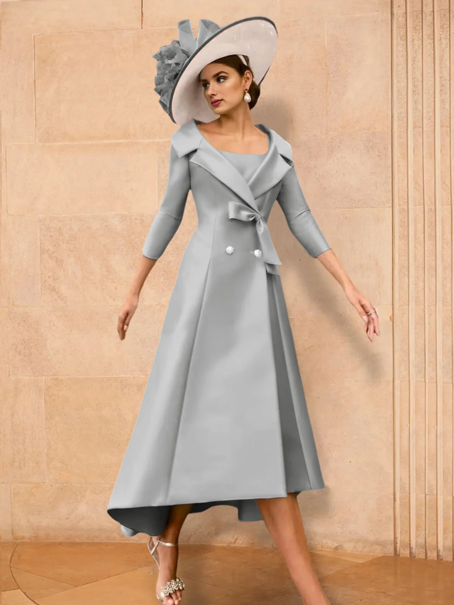 A-Line/Princess Long Sleeves Mother of the Bride Dresses with Bowknot - Image 58