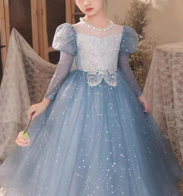 A-Line/Princess Long Sleeves Flower Girl Party Dresses with Rhinestone Appliques - Image 2