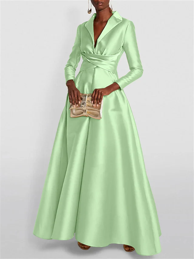 A-Line/Princess Long Sleeves V-Neck Floor-length Evening Dresses - Image 12