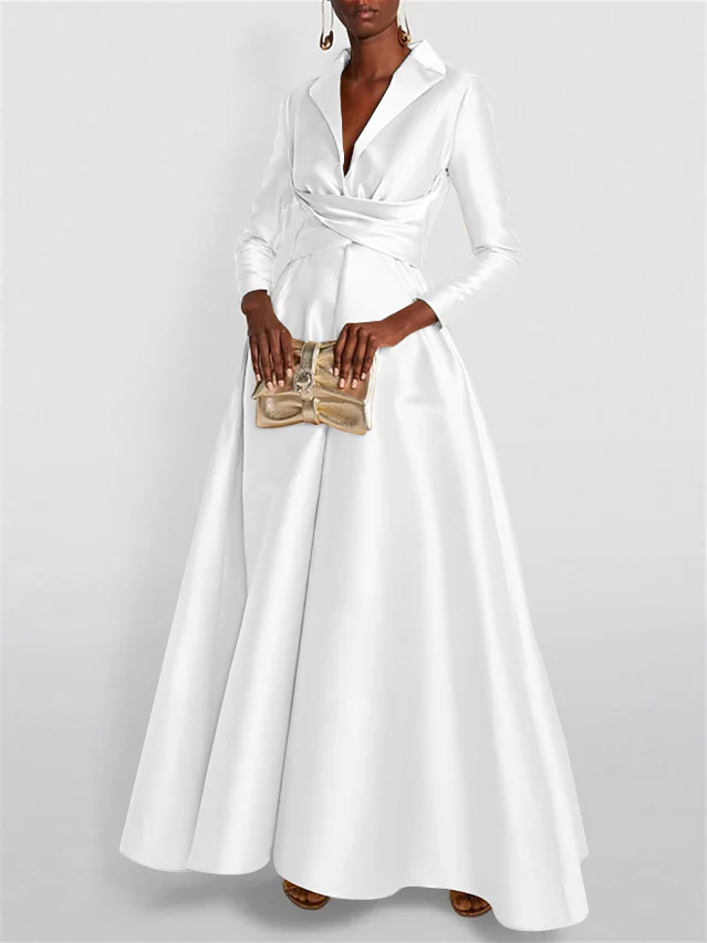 A-Line/Princess Long Sleeves V-Neck Floor-length Evening Dresses - Image 16