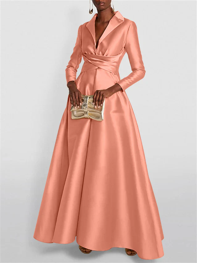 A-Line/Princess Long Sleeves V-Neck Floor-length Evening Dresses - Image 21