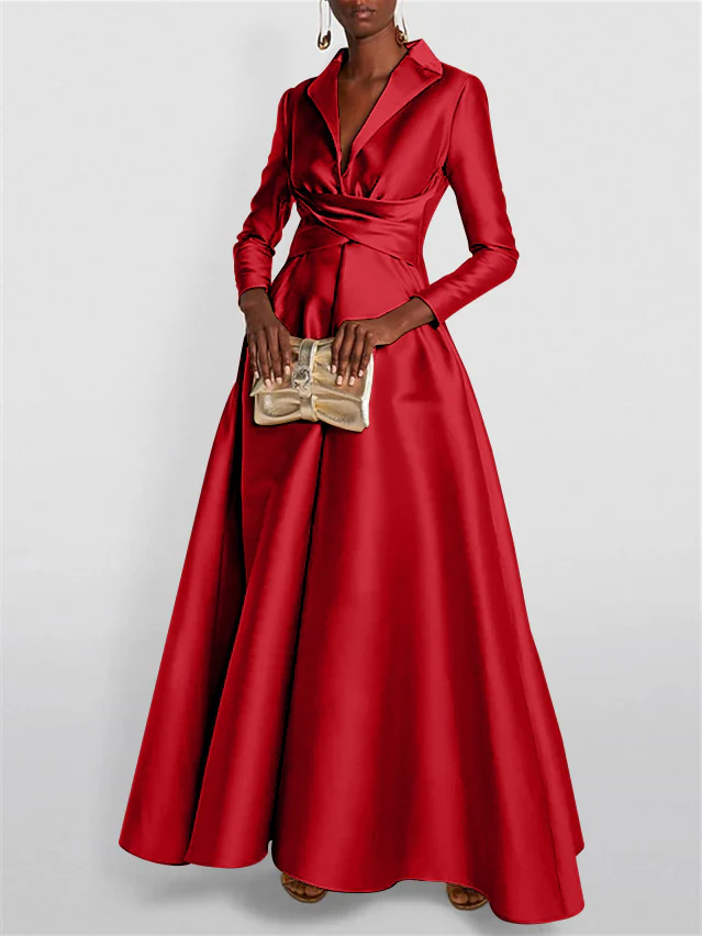 A-Line/Princess Long Sleeves V-Neck Floor-length Evening Dresses - Image 48