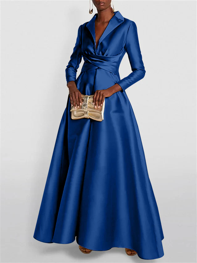 A-Line/Princess Long Sleeves V-Neck Floor-length Evening Dresses - Image 50