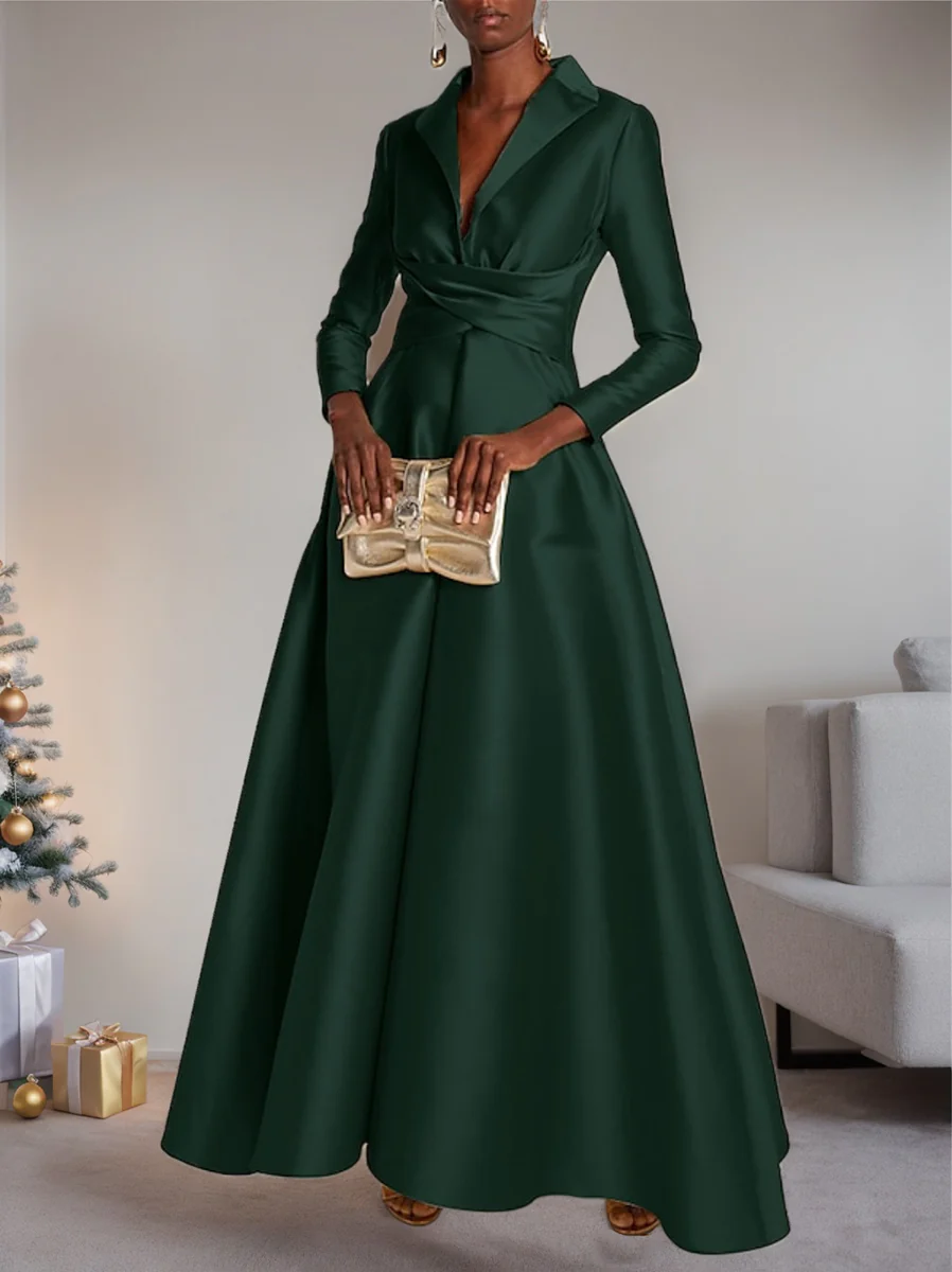 A-Line/Princess Long Sleeves V-Neck Floor-length Evening Dresses - Image 6