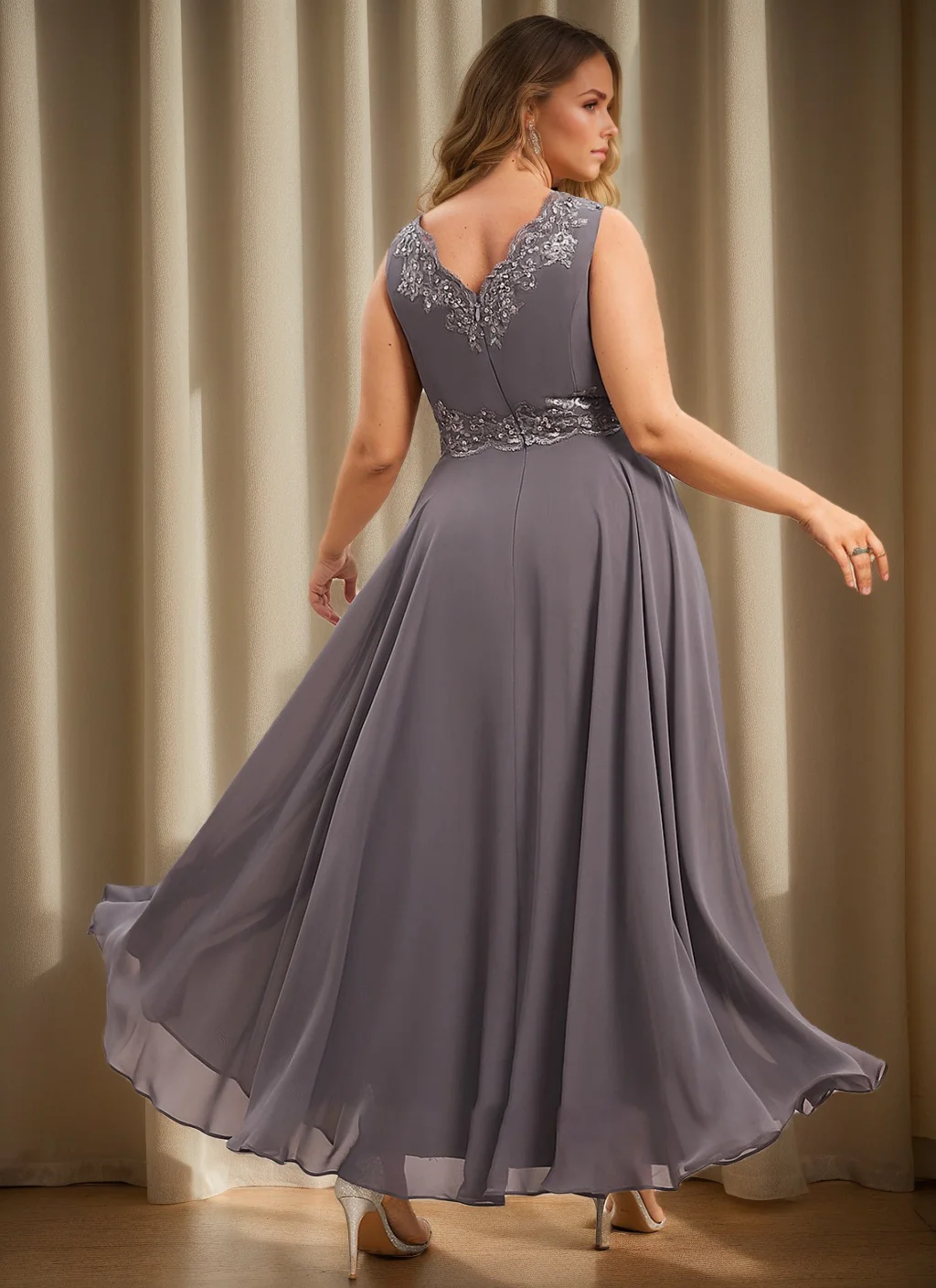 A-Line/Princess Mother of the Bride Dresses with Applique & Sequins - Image 4