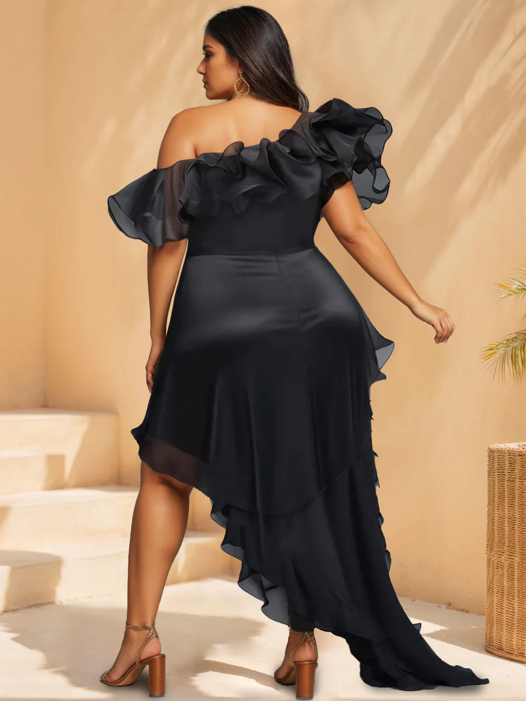 A-Line/Princess Oblique Collar Short Sleeves Asymmetrical Cocktail Dresses with Ruffles - Image 2