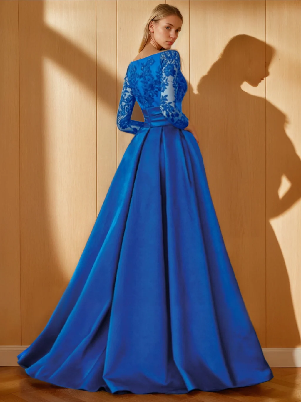A-Line/Princess Off-the-Shoulder 3/4 Length Sleeves Floor-Length Mother of the Bride Dresses with Split Side - Image 2