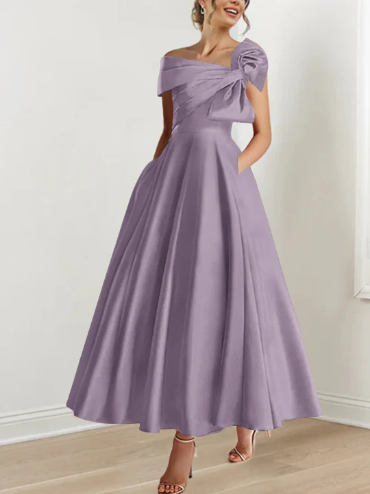 A-Line/Princess Off-the-Shoulder Sleeveless Ankle-Length Mother of the Bride Dresses with Bow(s) - Image 23