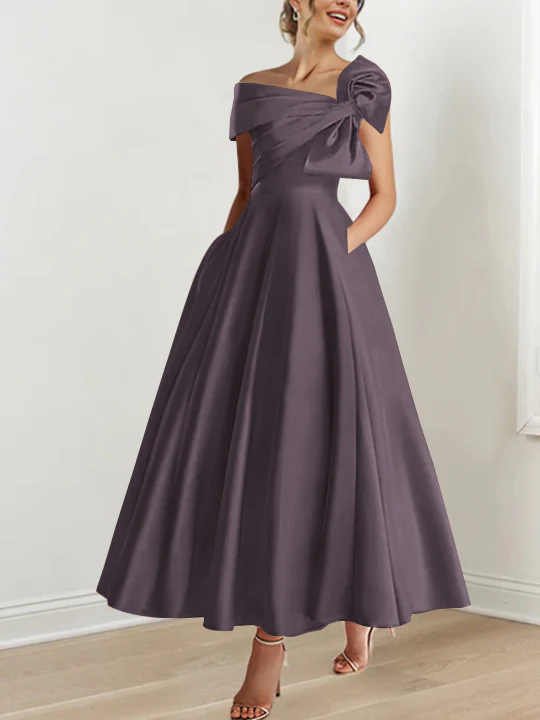 A-Line/Princess Off-the-Shoulder Sleeveless Ankle-Length Mother of the Bride Dresses with Bow(s) - Image 29