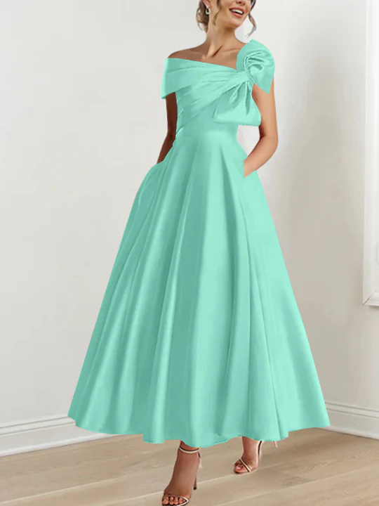 A-Line/Princess Off-the-Shoulder Sleeveless Ankle-Length Mother of the Bride Dresses with Bow(s) - Image 33