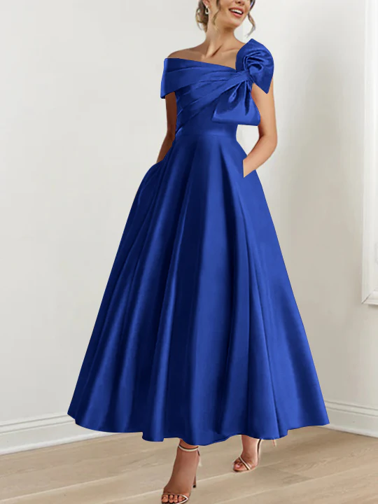 A-Line/Princess Off-the-Shoulder Sleeveless Ankle-Length Mother of the Bride Dresses with Bow(s) - Image 40
