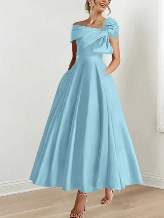 A-Line/Princess Off-the-Shoulder Sleeveless Ankle-Length Mother of the Bride Dresses with Bow(s) - Image 48