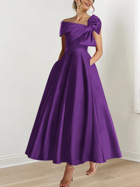 A-Line/Princess Off-the-Shoulder Sleeveless Ankle-Length Mother of the Bride Dresses with Bow(s) - Image 52