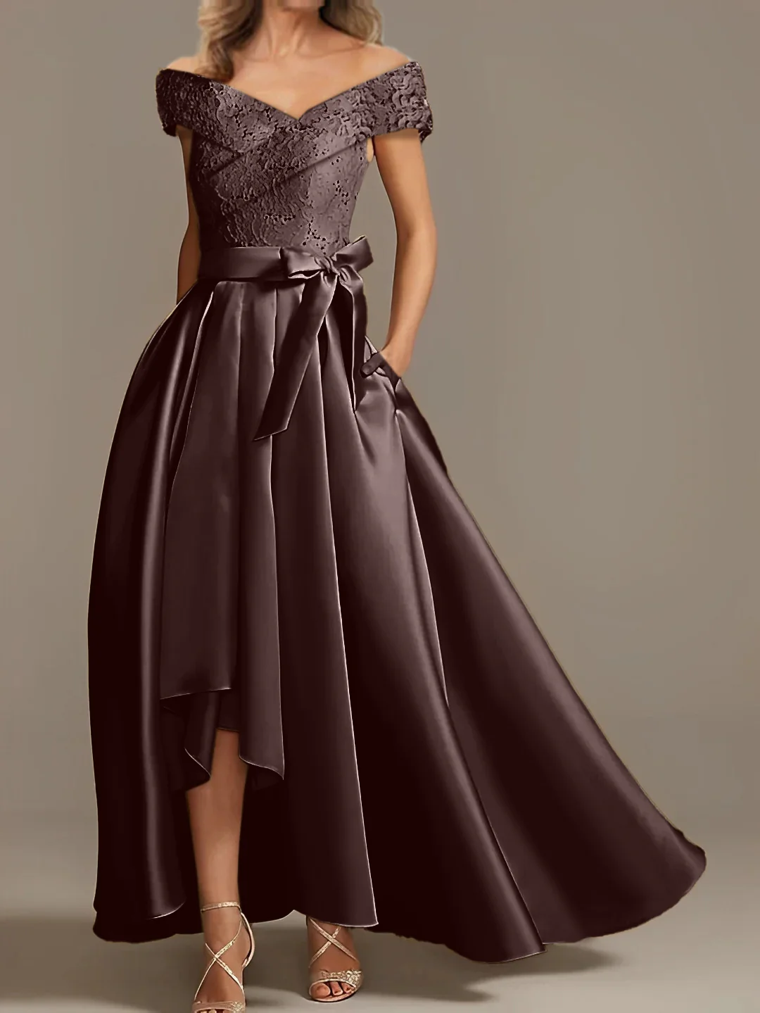 A-Line/Princess Off-the-Shoulder Asymmetrical Mother of the Bride Dresses with Ruffles - Image 8