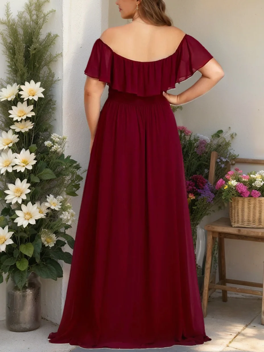 A-Line/Princess Off-the-Shoulder Asymmetrical Plus Size Bridesmaid Dresses with Ruffles - Image 2
