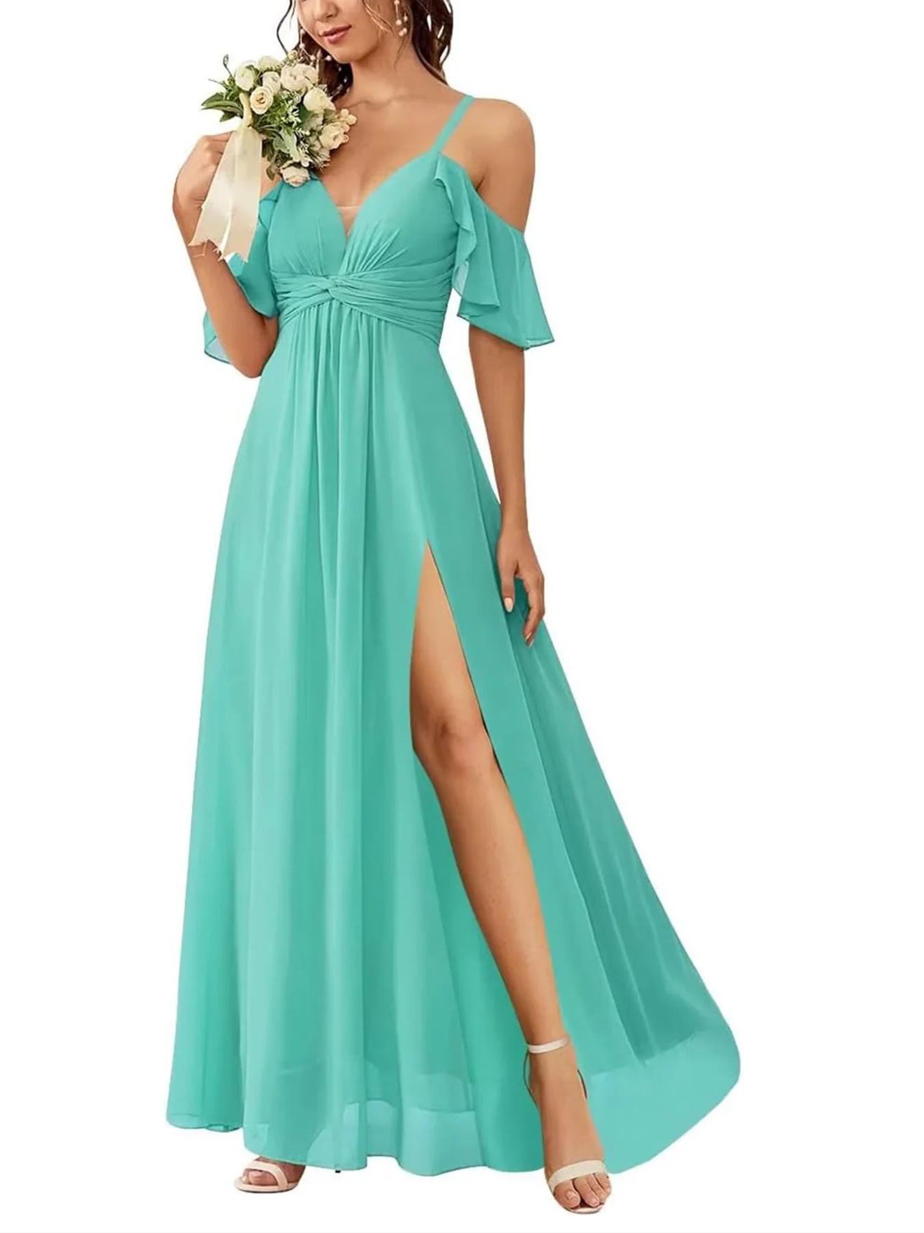 A-Line/Princess Off-the-Shoulder Floor-Length Bridesmaid Dresses - Image 12