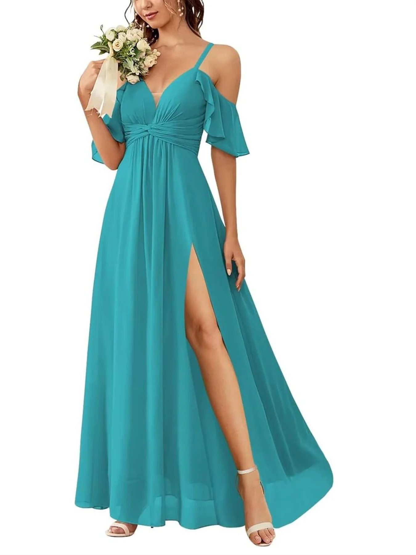 A-Line/Princess Off-the-Shoulder Floor-Length Bridesmaid Dresses - Image 17