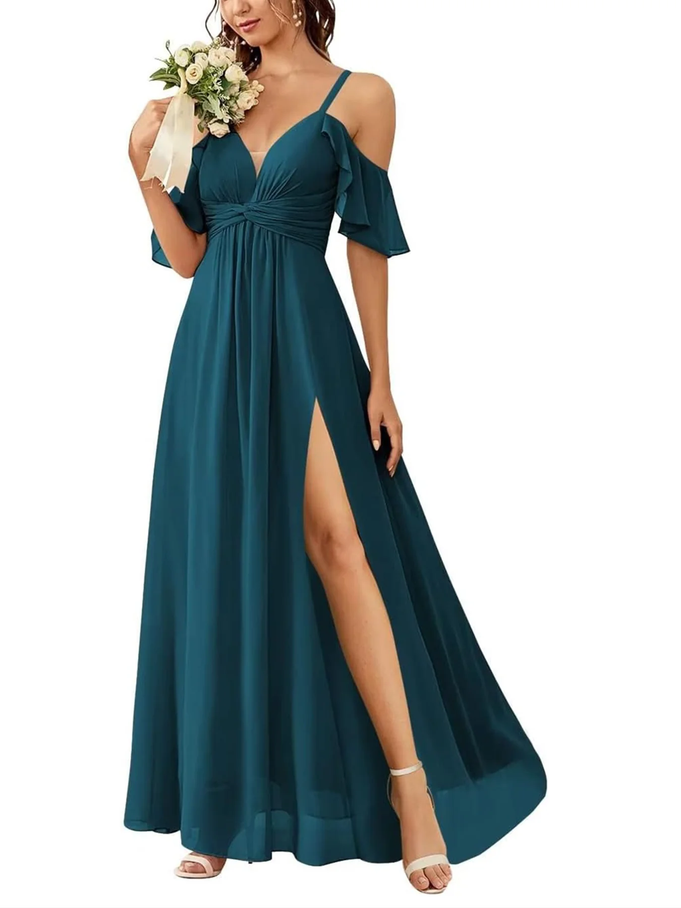 A-Line/Princess Off-the-Shoulder Floor-Length Bridesmaid Dresses - Image 23
