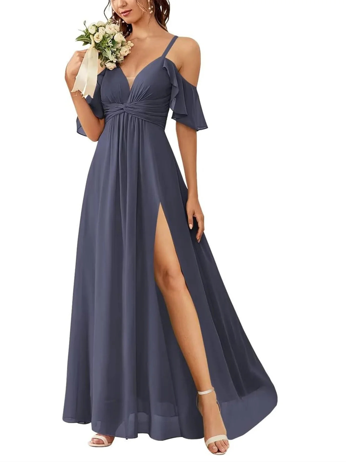 A-Line/Princess Off-the-Shoulder Floor-Length Bridesmaid Dresses - Image 30