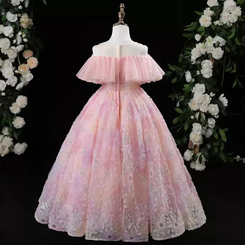 A-Line/Princess Off-the-Shoulder Floor Length Girl Party Dresses with Flowers - Image 2