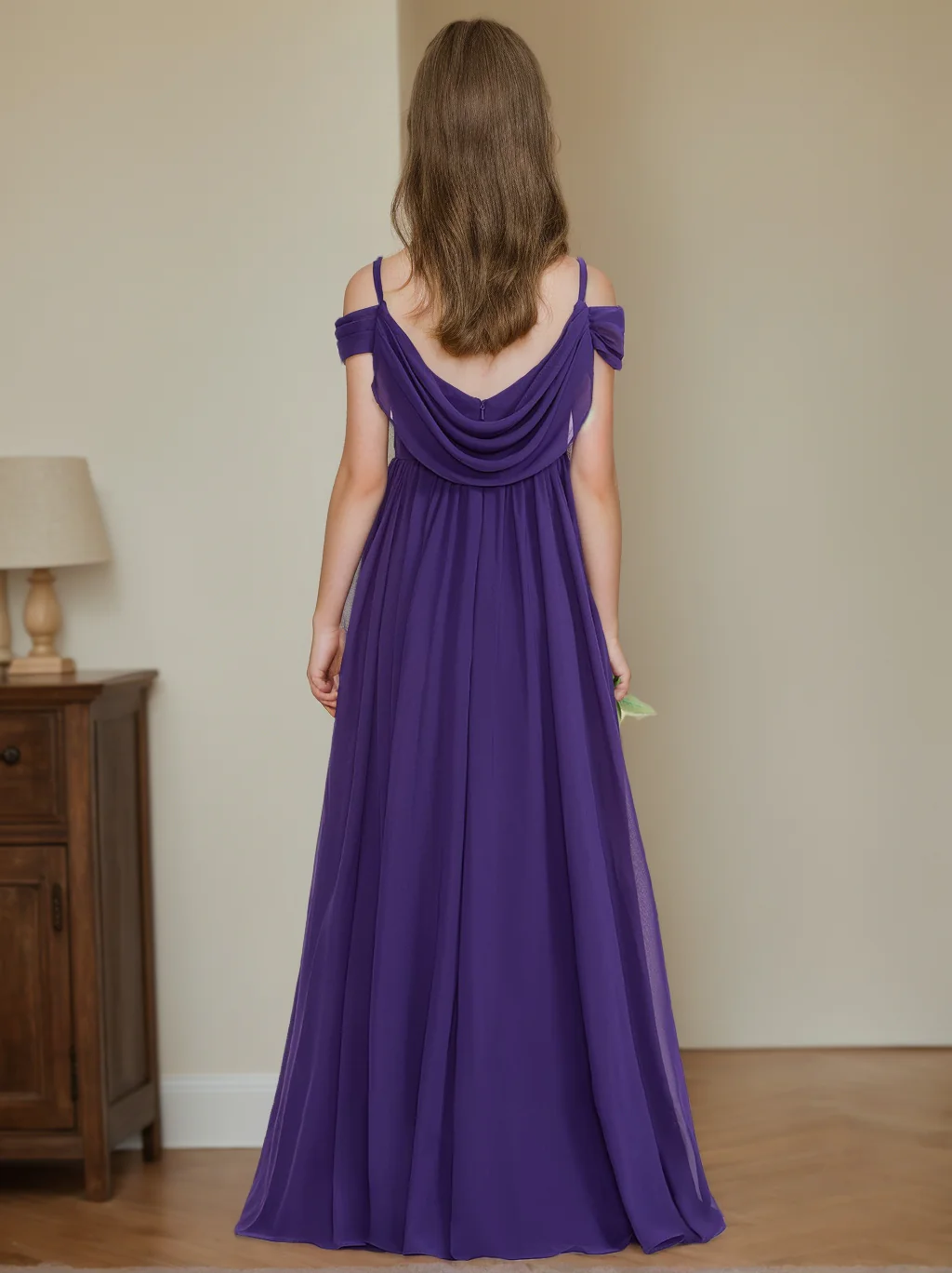 A-Line/Princess Off-the-Shoulder Floor-Length Junior Bridesmaid Dresses - Image 2