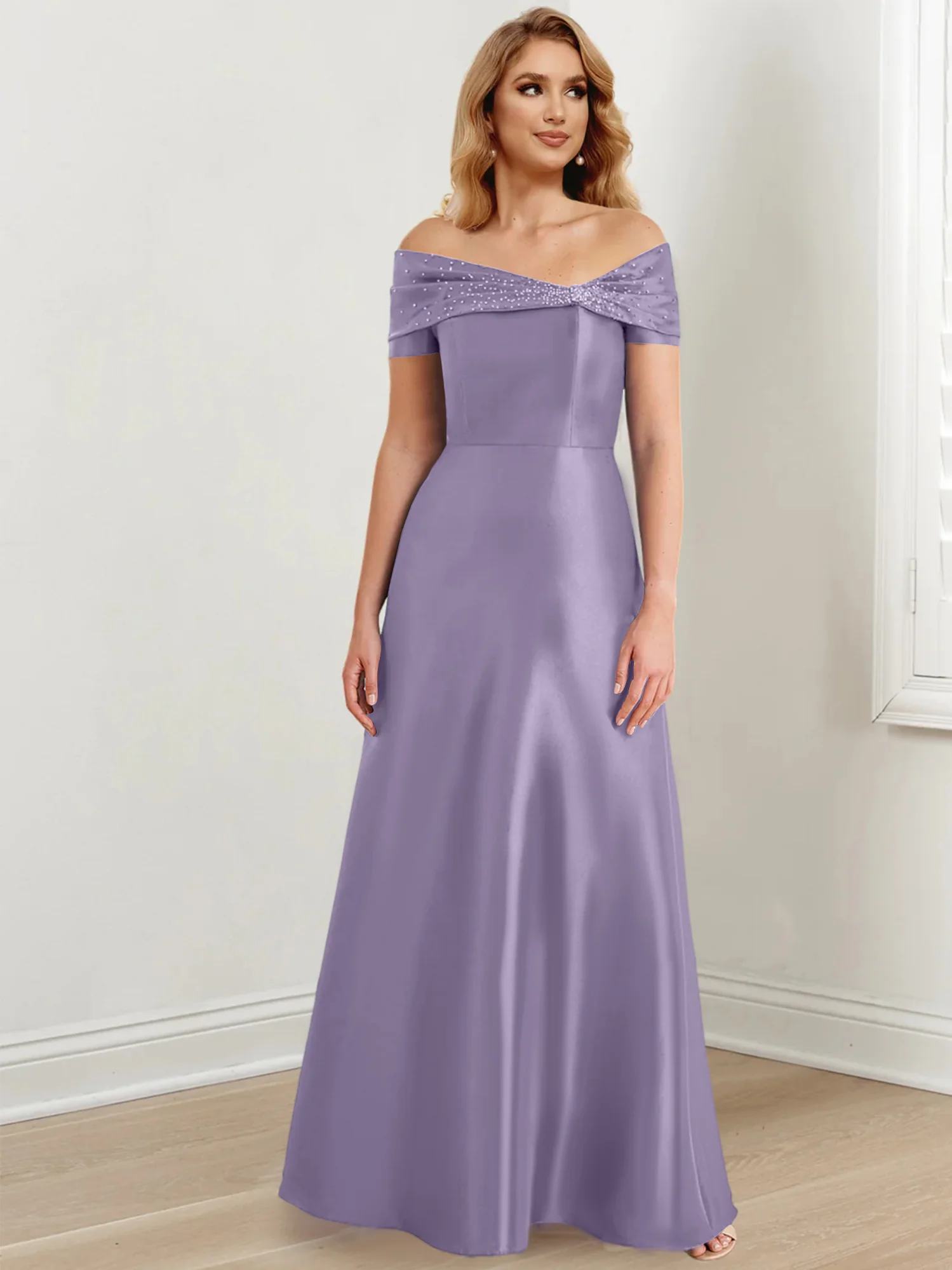 A-Line/Princess Off-the-Shoulder Floor-Length Mother of the Bride Dresses - Image 16