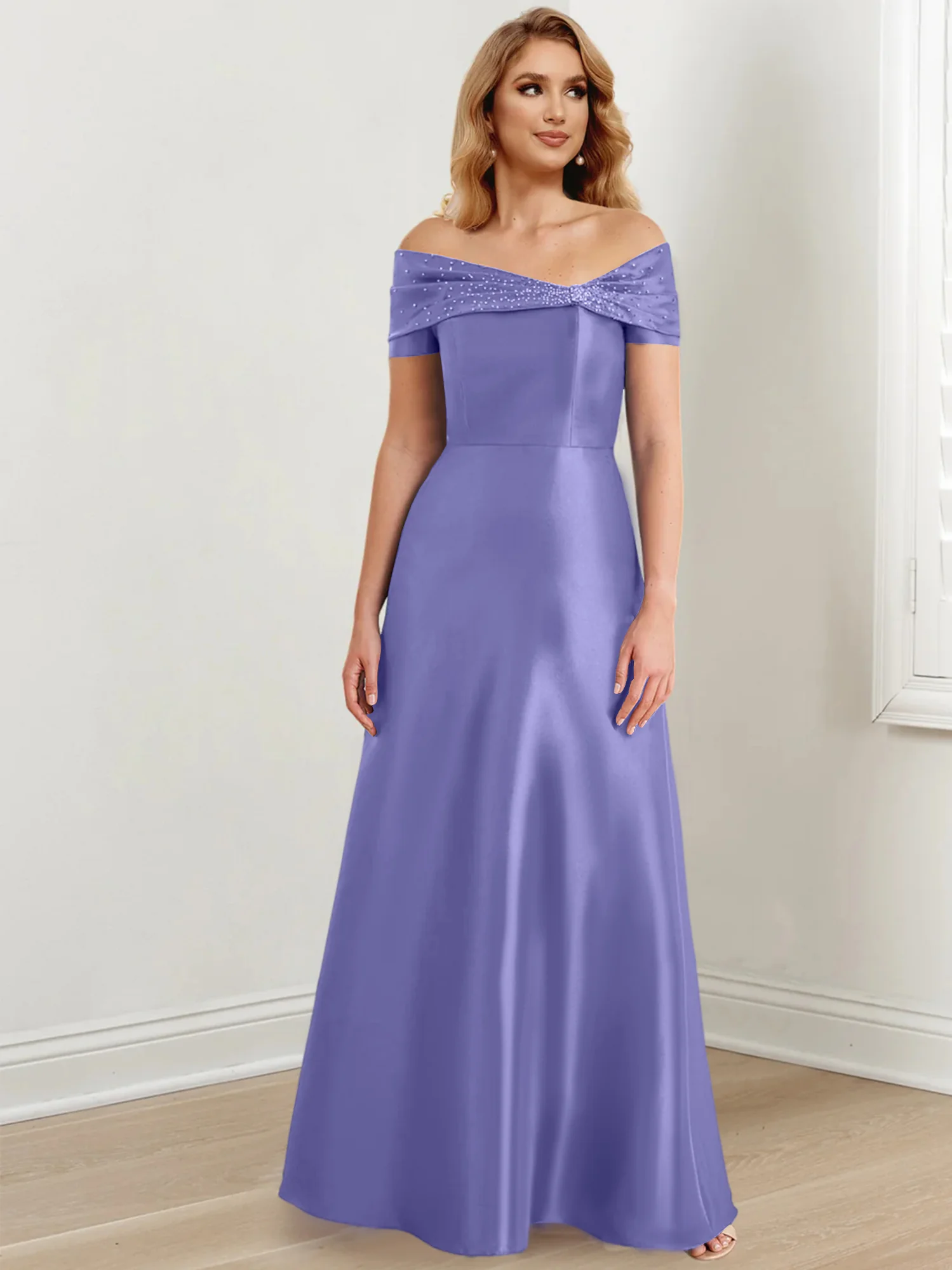 A-Line/Princess Off-the-Shoulder Floor-Length Mother of the Bride Dresses - Image 34