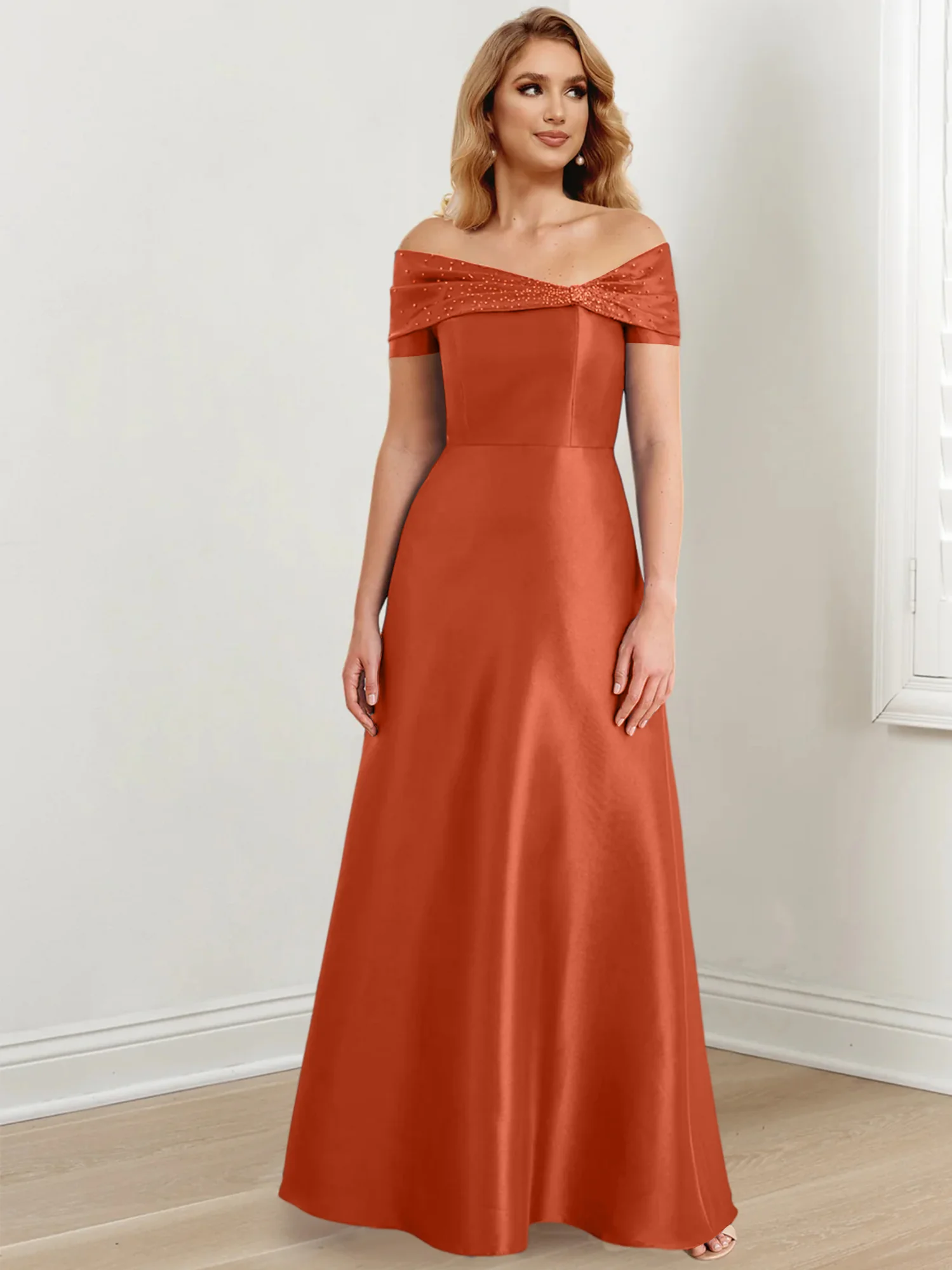 A-Line/Princess Off-the-Shoulder Floor-Length Mother of the Bride Dresses - Image 56
