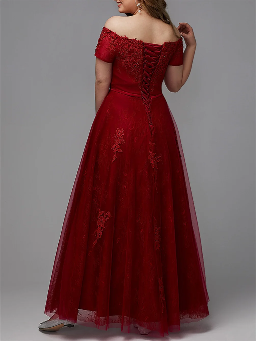 A-Line/Princess Off-the-Shoulder Floor-length Plus Size Prom Dresses - Image 2
