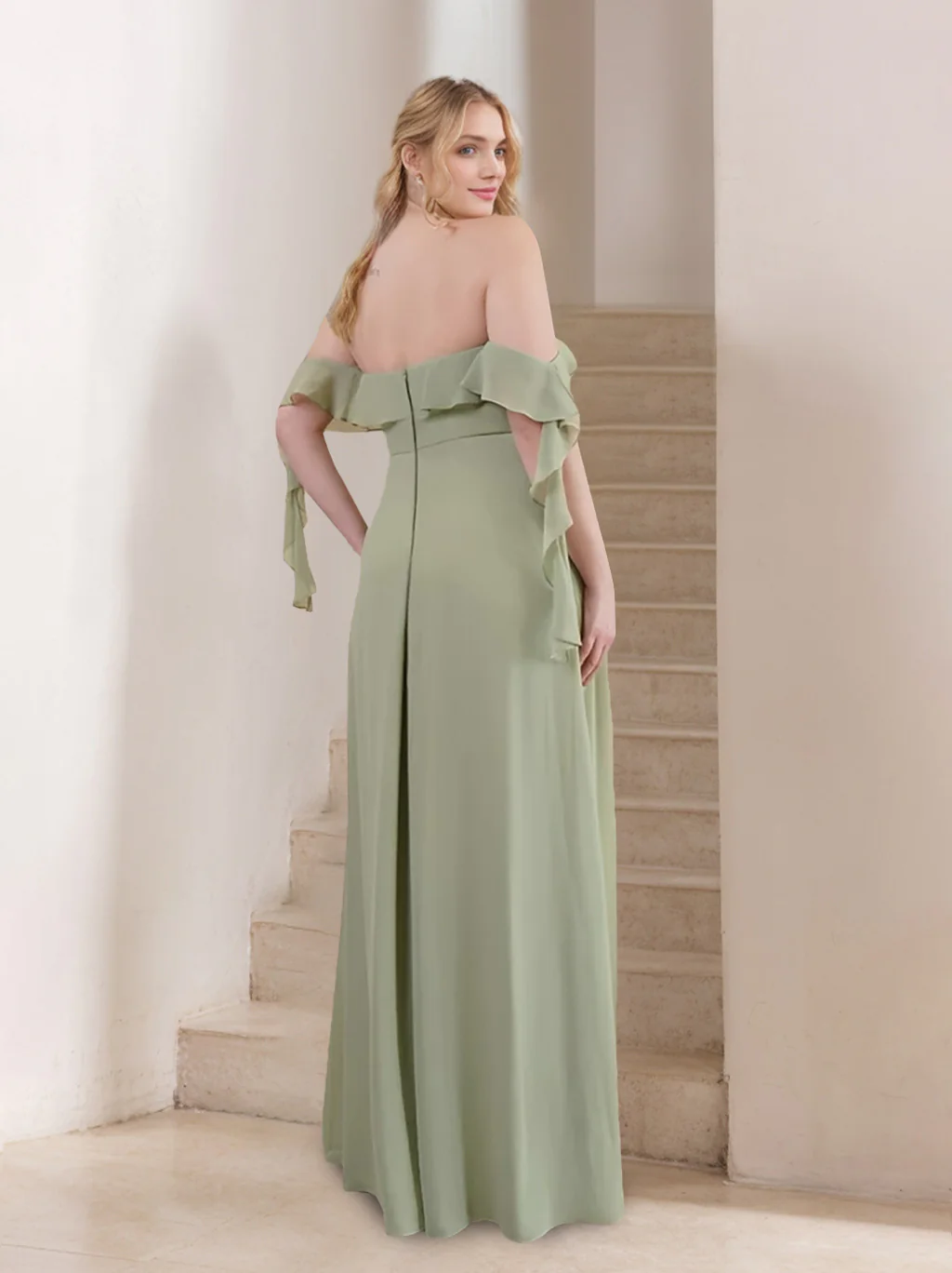 A-Line/Princess Off-the-Shoulder Floor-Length Plus Size Unique Bridesmaid Dresses - Image 2