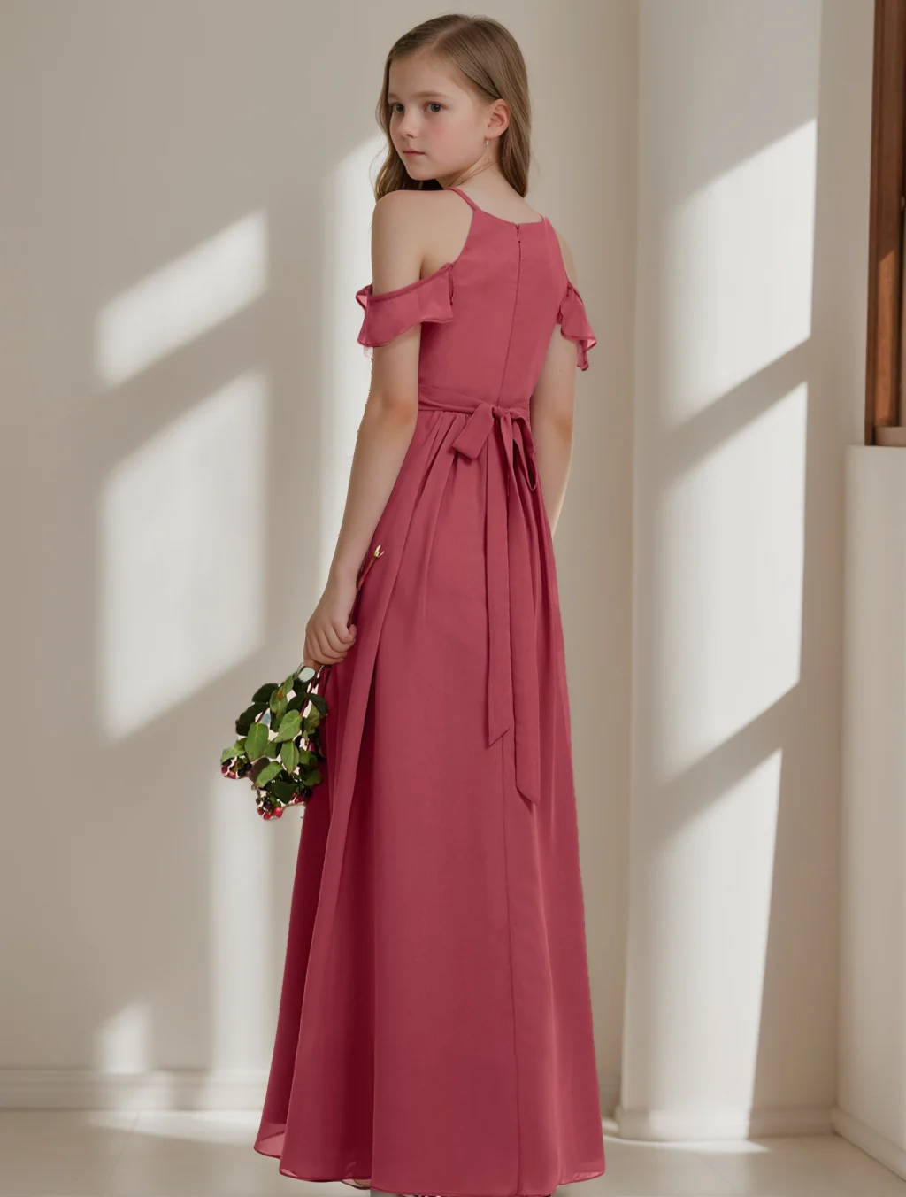 A-Line/Princess Off-the-Shoulder Junior Bridesmaid Dresses with Pleats - Image 2