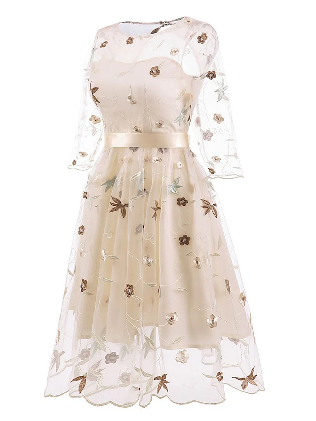 A-Line/Princess Off-the-Shoulder Formal Cocktail Dresses Knee Length Half Sleeves Party Dresswith Embroidery Appliques - Image 5