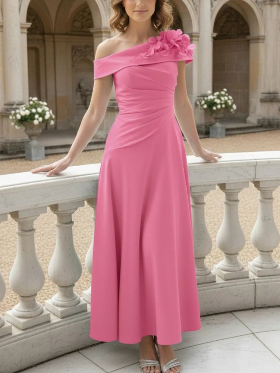 A-Line/Princess Off-the-Shoulder Mother of the Bride Dresses Ankle-Length Sleeveless with 3D Flower - Image 6
