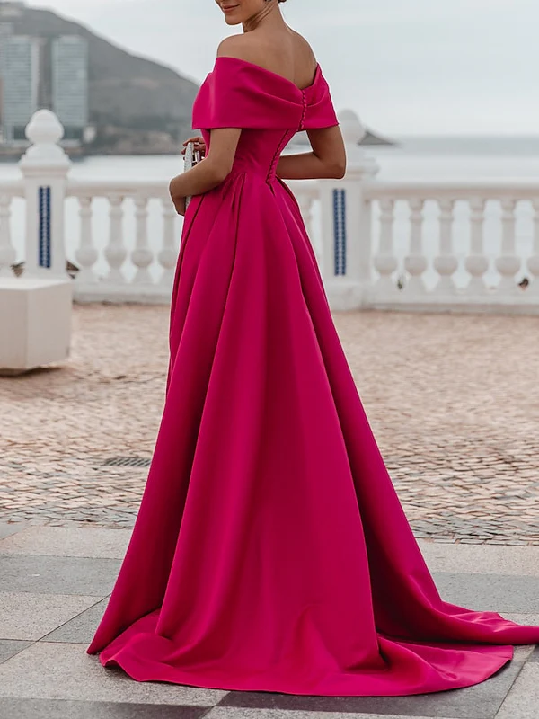 A-Line/Princess Off-the-shoulder Short Sleeves Floor Length Evening Dress - Image 9