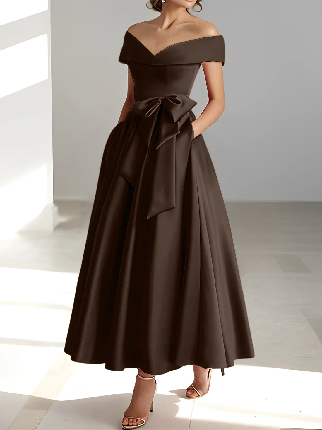 A-Line/Princess Off-the-Shoulder Sleeveless Ankle-Length Mother of the Bride Dresses with Pockets - Image 22