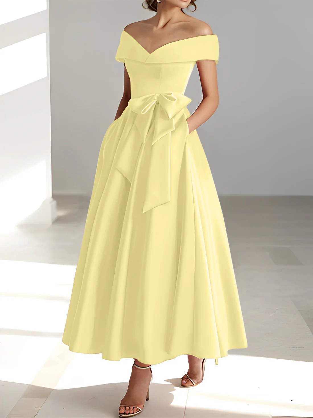 A-Line/Princess Off-the-Shoulder Sleeveless Ankle-Length Mother of the Bride Dresses with Pockets - Image 58