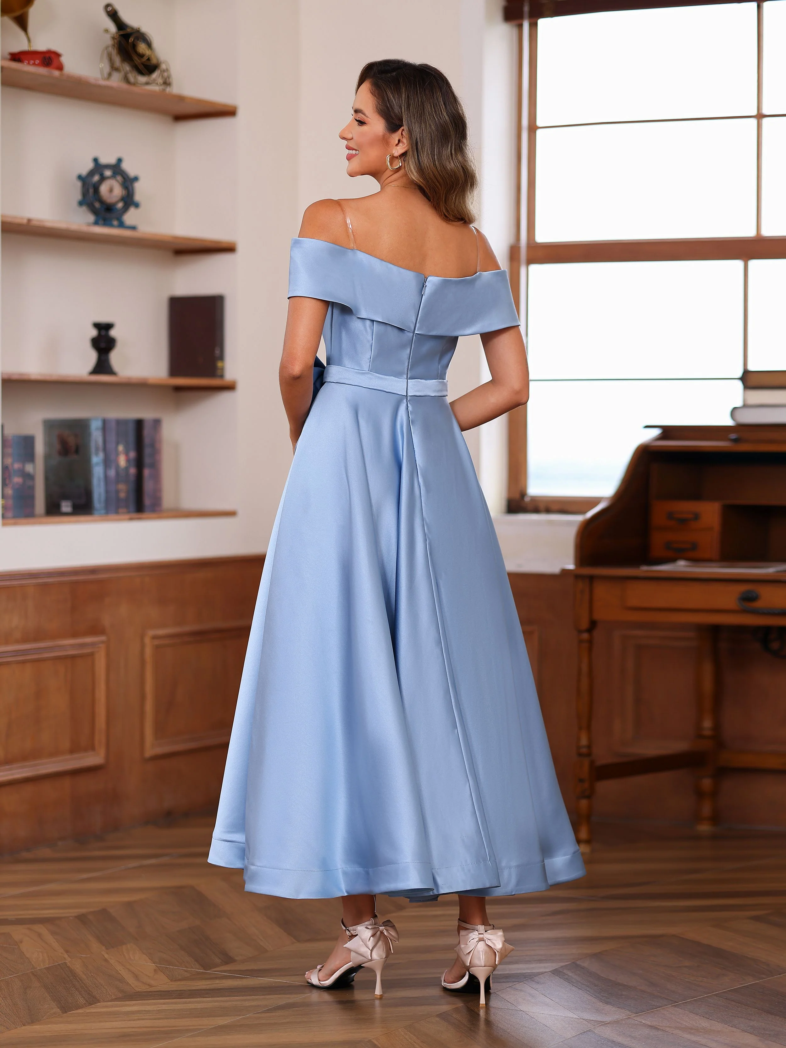 A-Line/Princess Off-the-Shoulder Sleeveless Ankle-Length Mother of the Bride Dresses with Pockets - Image 2