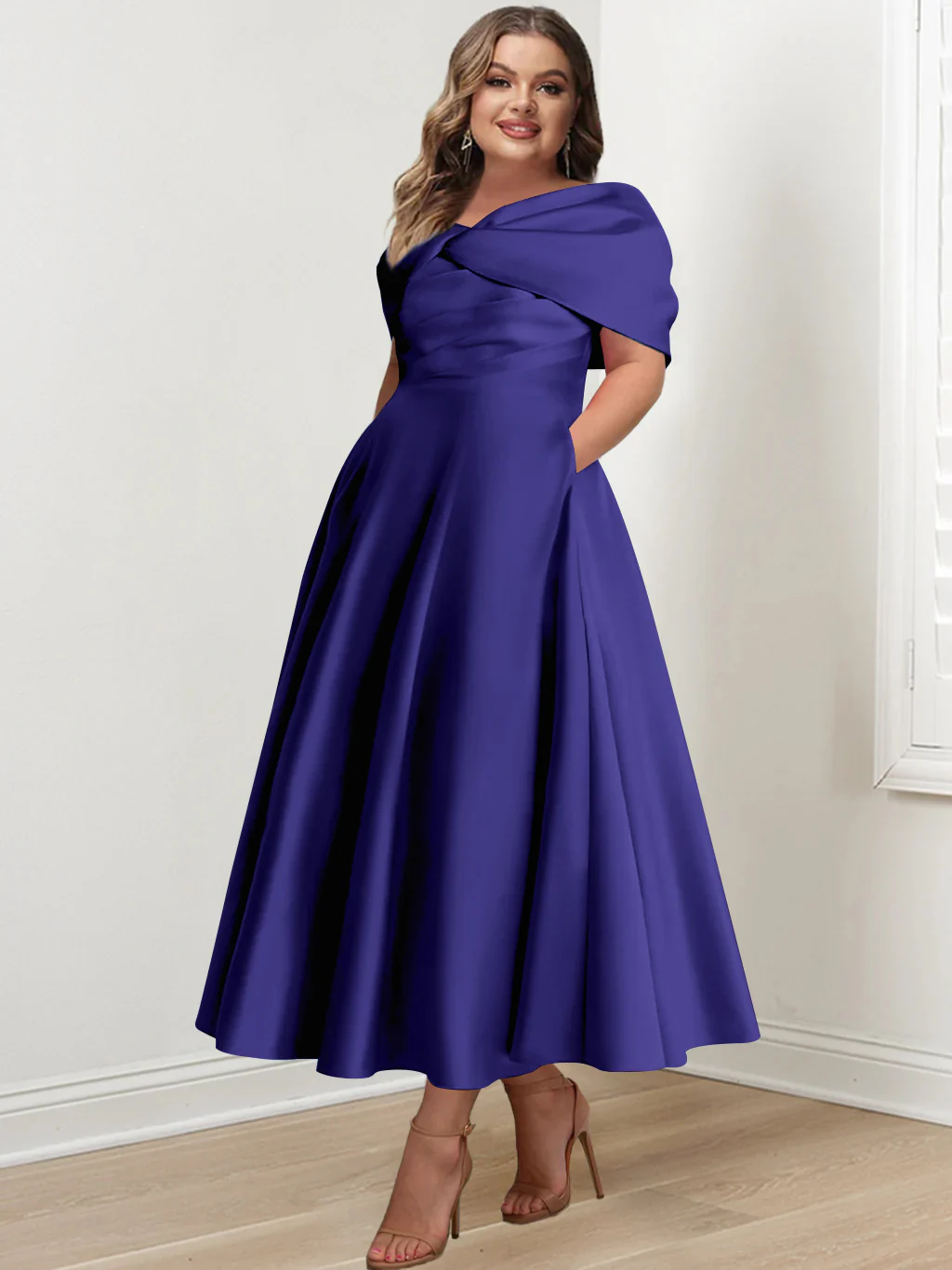 A-Line/Princess Off-The-Shoulder Sleeveless Ankle-Length Plus Size Mother Of The Bride Dresses With Ruffles & Bowknot - Image 13