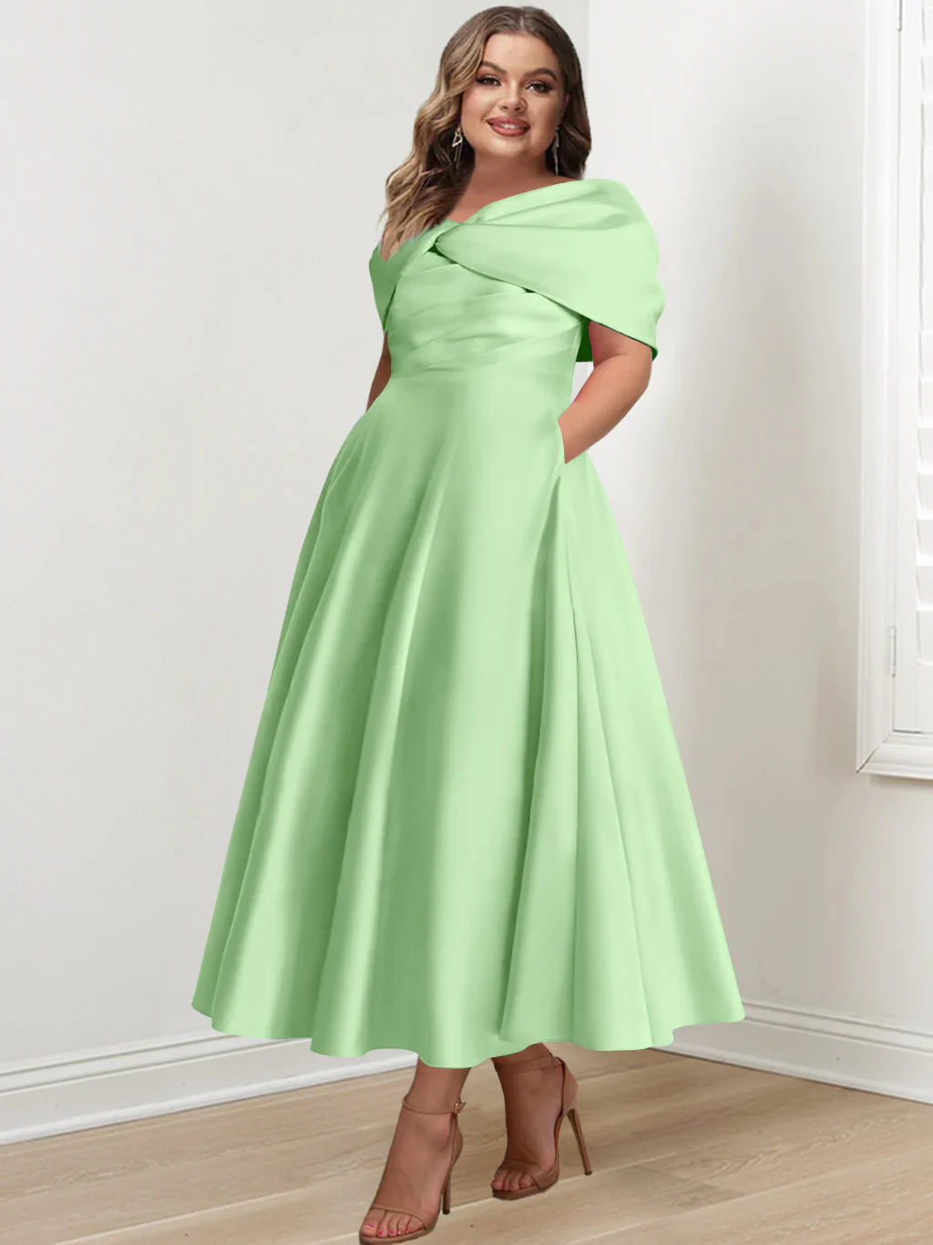 A-Line/Princess Off-The-Shoulder Sleeveless Ankle-Length Plus Size Mother Of The Bride Dresses With Ruffles & Bowknot - Image 20