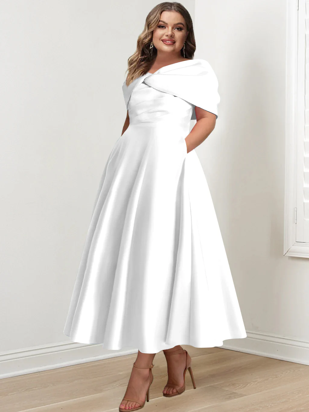 A-Line/Princess Off-The-Shoulder Sleeveless Ankle-Length Plus Size Mother Of The Bride Dresses With Ruffles & Bowknot - Image 3