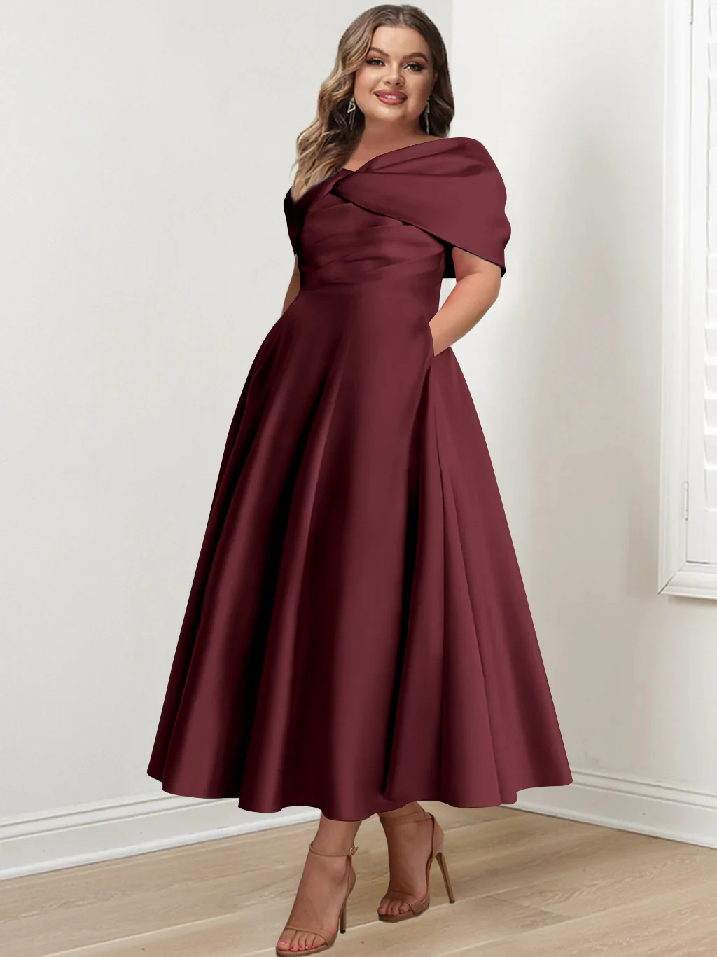 A-Line/Princess Off-The-Shoulder Sleeveless Ankle-Length Plus Size Mother Of The Bride Dresses With Ruffles & Bowknot - Image 30