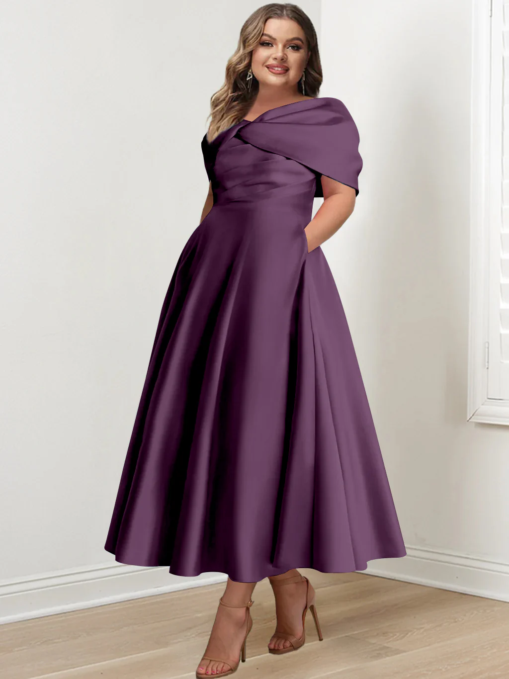 A-Line/Princess Off-The-Shoulder Sleeveless Ankle-Length Plus Size Mother Of The Bride Dresses With Ruffles & Bowknot - Image 37