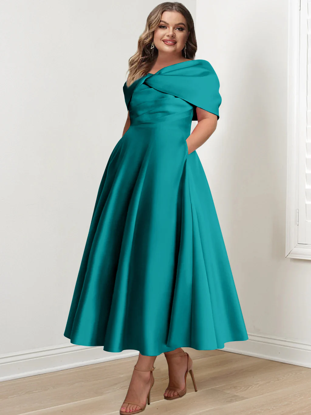 A-Line/Princess Off-The-Shoulder Sleeveless Ankle-Length Plus Size Mother Of The Bride Dresses With Ruffles & Bowknot - Image 50