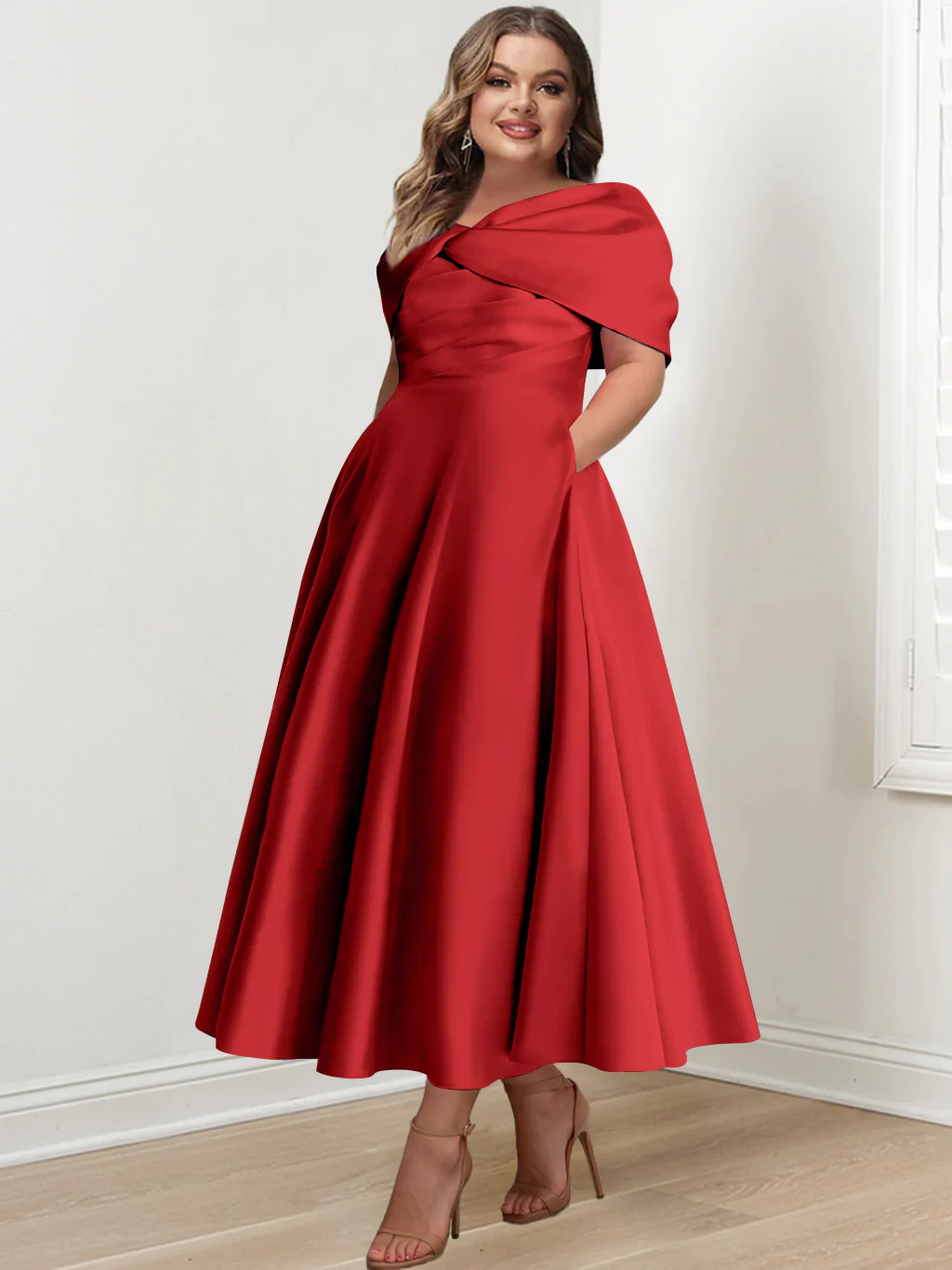 A-Line/Princess Off-The-Shoulder Sleeveless Ankle-Length Plus Size Mother Of The Bride Dresses With Ruffles & Bowknot - Image 55