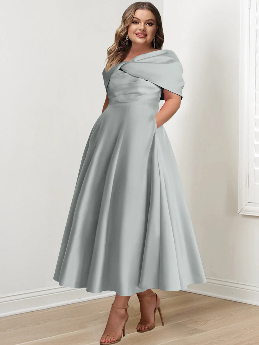 A-Line/Princess Off-The-Shoulder Sleeveless Ankle-Length Plus Size Mother Of The Bride Dresses With Ruffles & Bowknot - Image 6