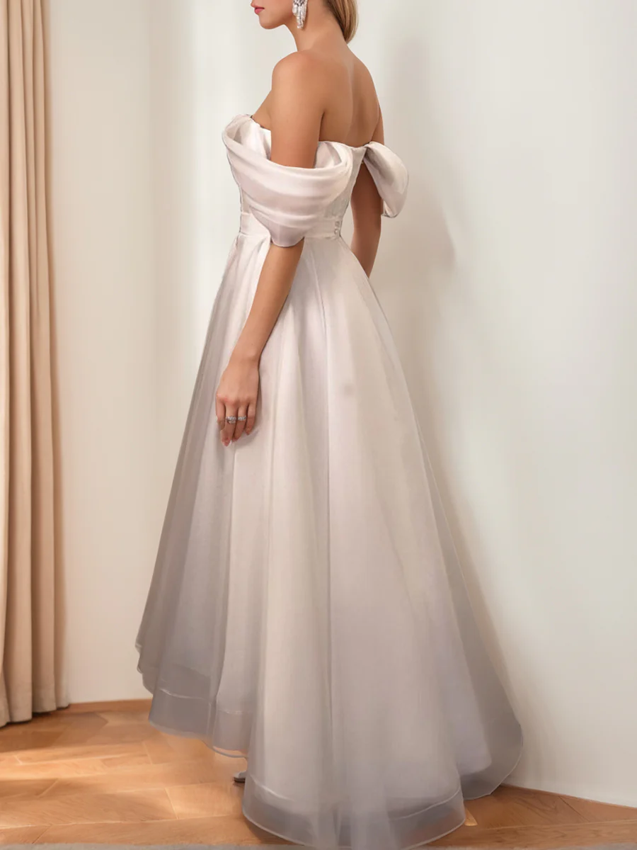 A-Line/Princess Off-the-Shoulder Sleeveless Asymmetrical Wedding Dress - Image 2